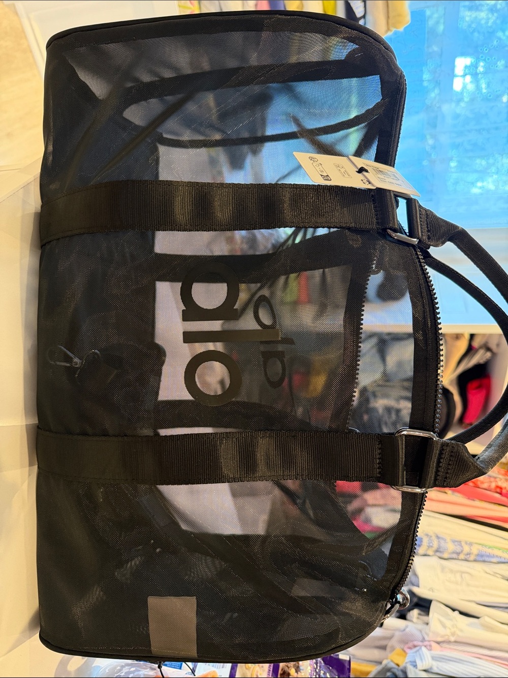 ALO Black Mesh Duffel Tote with Dual Handles
